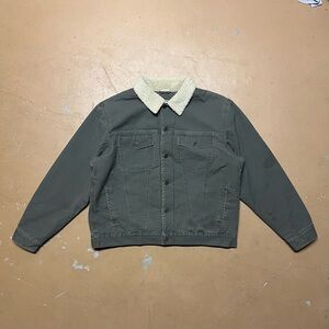 Vintage L.L. Bean Green Cropped Denim Canvas Jacket With Sherpa Lining Large